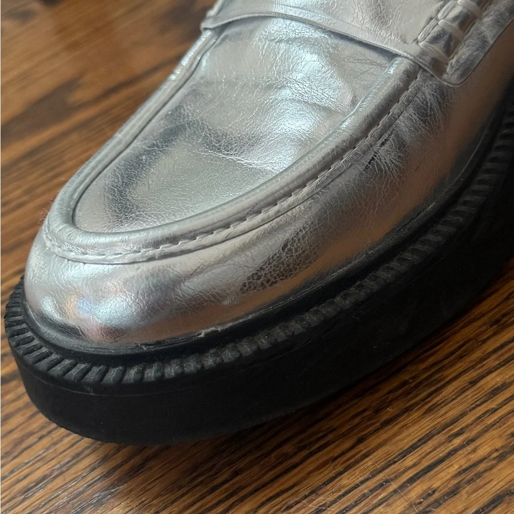 Zara Metallic Silver Loafer